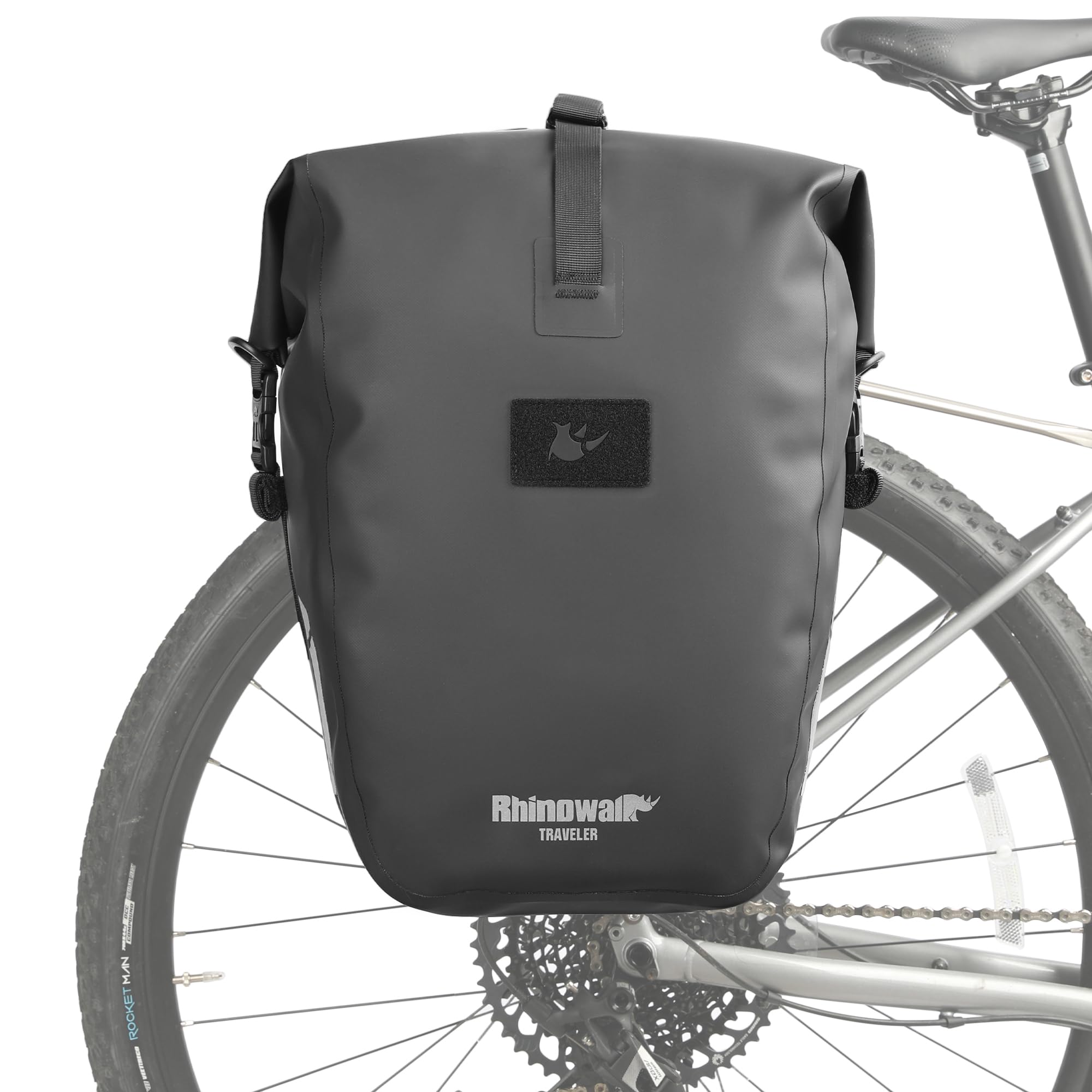 Rhinowalk Bike Pannier Bag Traveler Series Waterproof Bicycle Rear Rack Bags, Lightweight 840D Nylon,Quick Released Hook, Cycling Accessories for Long Distance Riding(Black,25L)