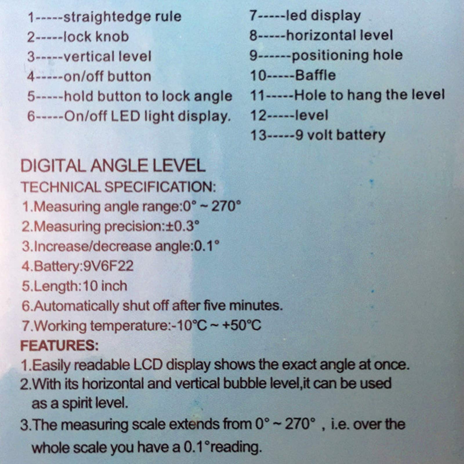 Buscador De Ángulo Digital 180Mm/7 Inch 0~270° Retroiluminado LCD Digital Inclinómetro Transportador Nivel De Ángulo Indicador Con Bolsa Portátil Para Industriales, Obras De Renovación