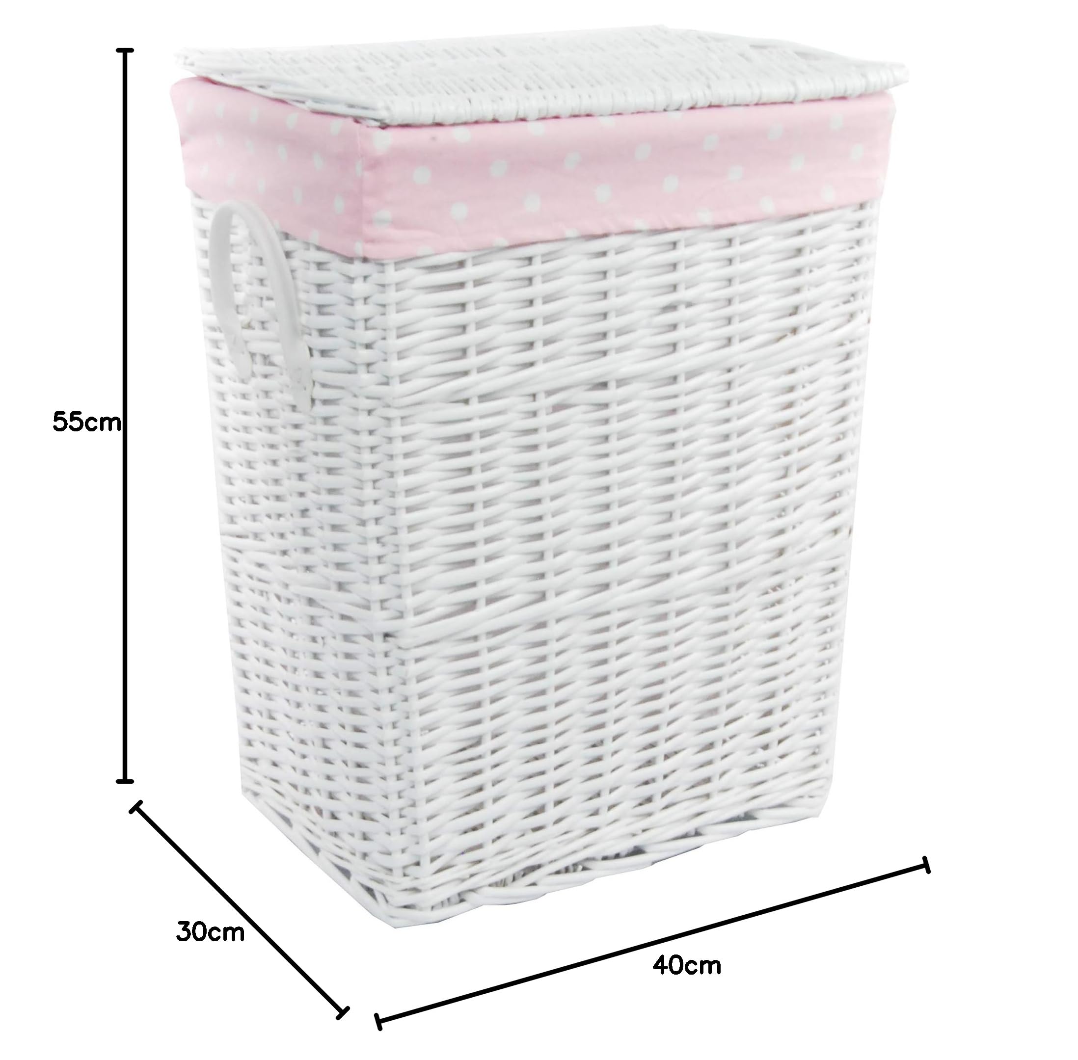 VWWK-22WRt-b - Cesto portabiancheria in vimini, rettangolare, con coperchio, 40 x 30 x 55 cm, colore: Bianco