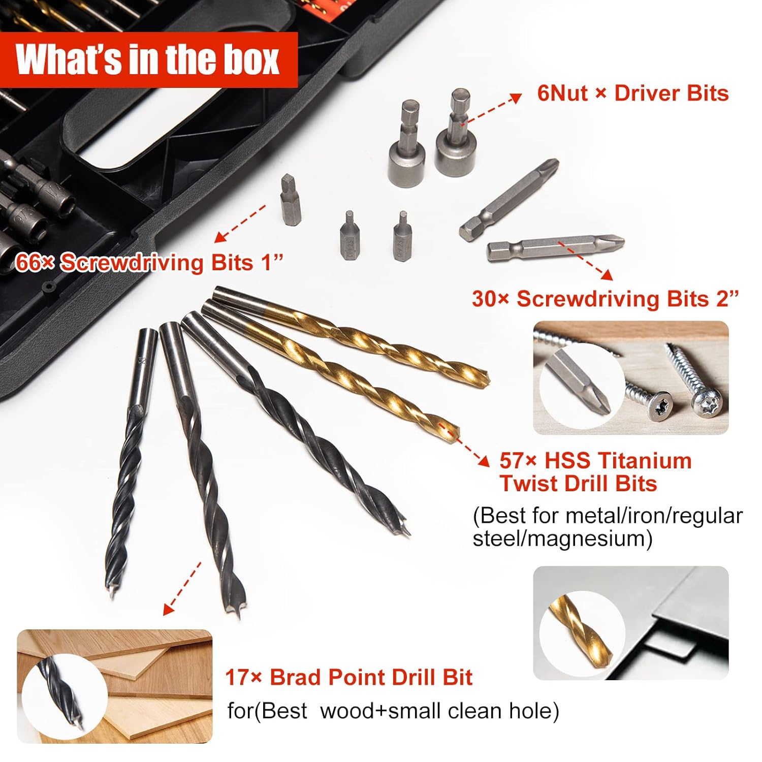 ETERNA Drill Bit Set, 246 PCS Titanium HSS Drill Bit Kit Screwdriver Bit Kit, with Carry Case for Metal, Masonry, Wood, Plastics Cement Drilling