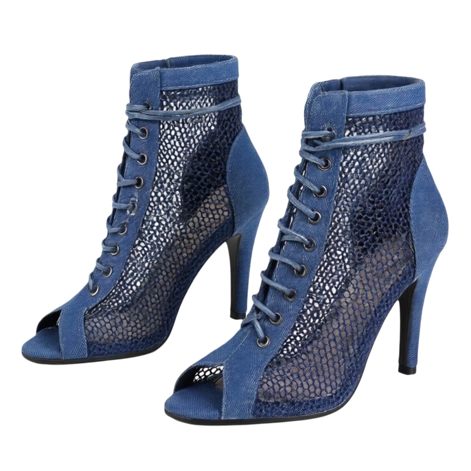 Bottines à Talon Fin pour Femme Sandales d'été en Toile avec Lacets et Motif cœur Bout Ouvert Respirantes pour soirée Rendez-Vous fête Usage spécial élégantes et Confortables