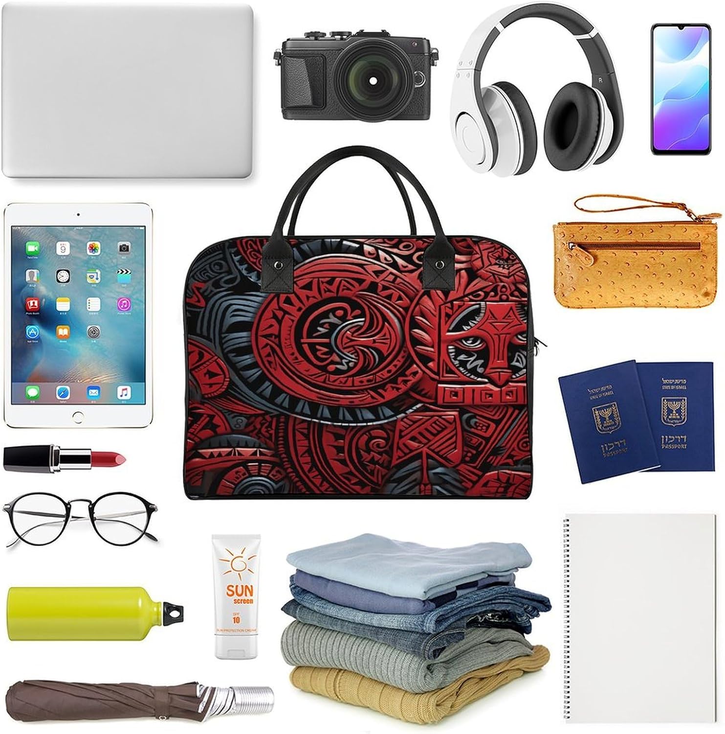 Red Tribal Pattern Laptop Bag with Shoulder Strap image 5