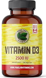 Pure Lab Vitamins | Vegan Vitamin D3 2500IU | 240 Vegi Capsules | Mood Booster, Bone Health, Teeth Health & Immune System Support | Vitamin D3 Cholecalciferol | Vitamin D3 Capsules | Vitamin D3 Supplement