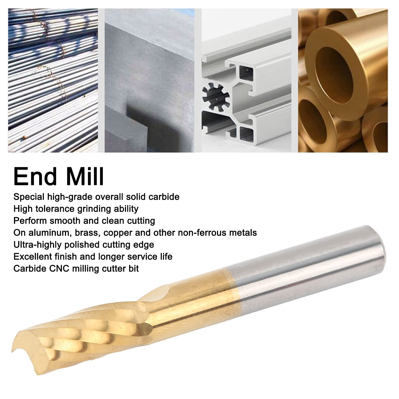 5 brocas de fresado CNC de 1 flauta en espiral con revestimiento de titanio, fresa de acero de alta velocidad, 6 x 12 x 50 mm, broca de fresado de carburo para corte