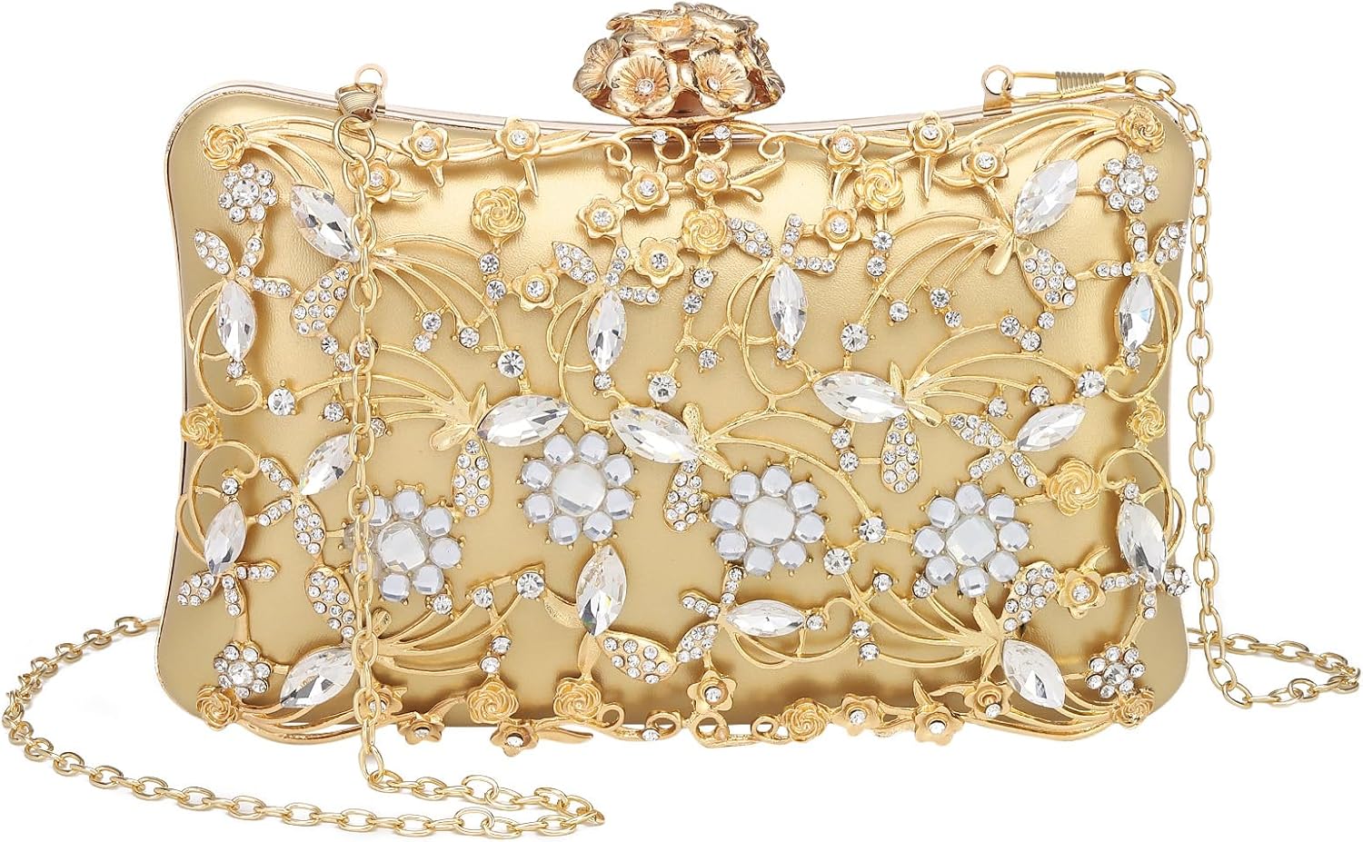 DTGN Evening Bags Clutch Purses for Women Formal, Purse Crossbody Handbag Rhinestone Shoulder Bag with Chain Sparkly for Wedding Bridal Guest Party White