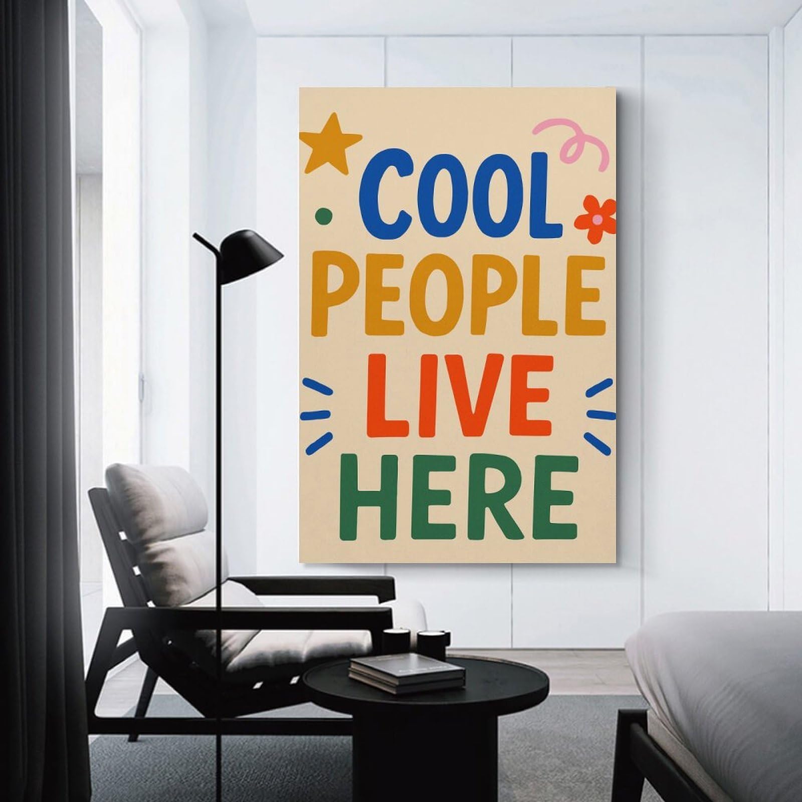 Junmoney Cool People Live Here Typography Art Hanging Wall Art 20x30inch(50x75cm), for Feature Walls in Flats Or Modern Rooms, Home Wall Art for Statement Displays