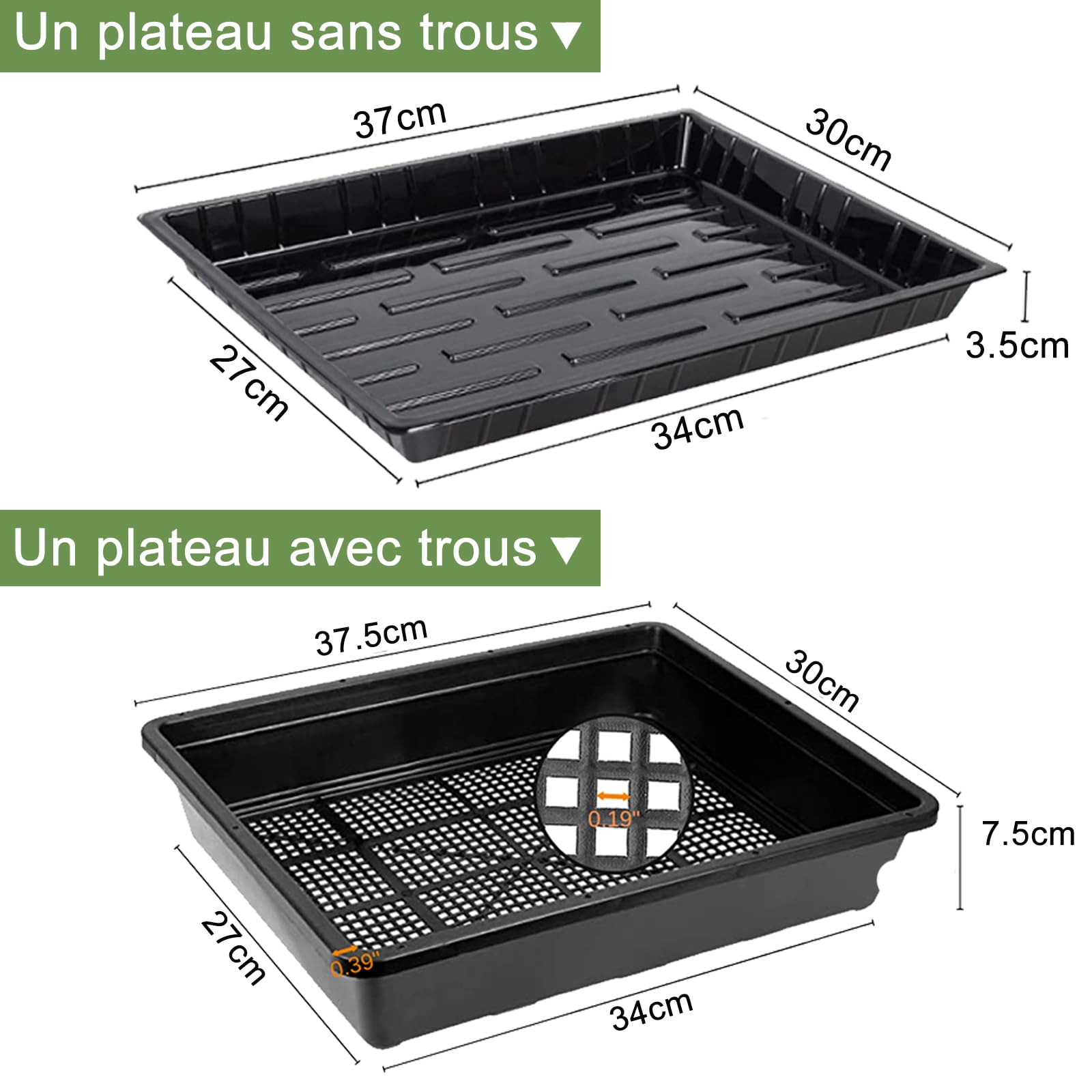 BeGrit Plateau de Semences Lot 10 Plateaux Semis Potager 37x30 cm Bac à Semis de Jardin pour Graines à Germer Micro-pousses & Germination Plateaux de Culture Rectangulaires Légume pour Fruit Plantes