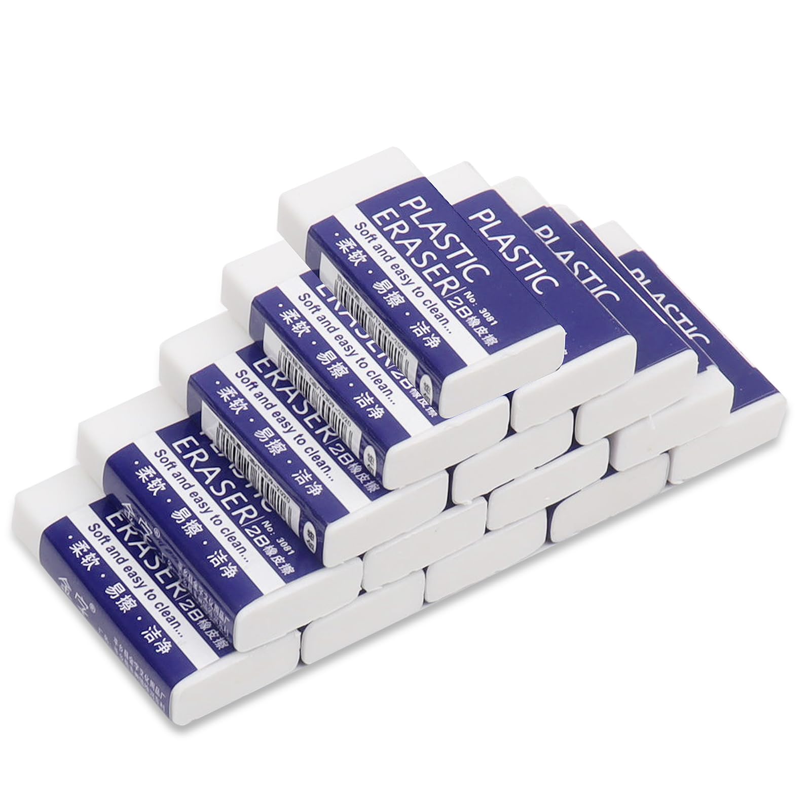 VINEST 15 Pezzi Gomma da Cancellare di Plastica Durevole Classica, 2B Gomme da Cancellare Bianca Morbida, Gomme da Cancellare Bambini Adulti, con Scatola Portaoggetti per Dipingere Lavorare Studiare