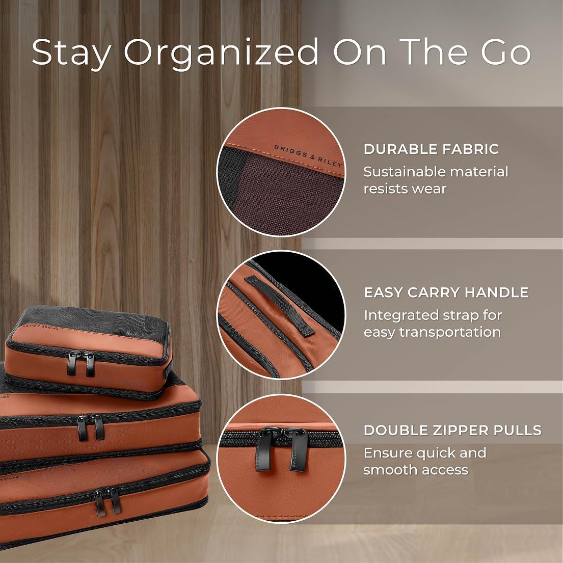 Briggs & Riley Carry On - Set di cubi per imballaggio a compressione, organizer per valigie e bagagli, per donne e uomini, accessori per le vacanze, 3 pezzi, Canyon