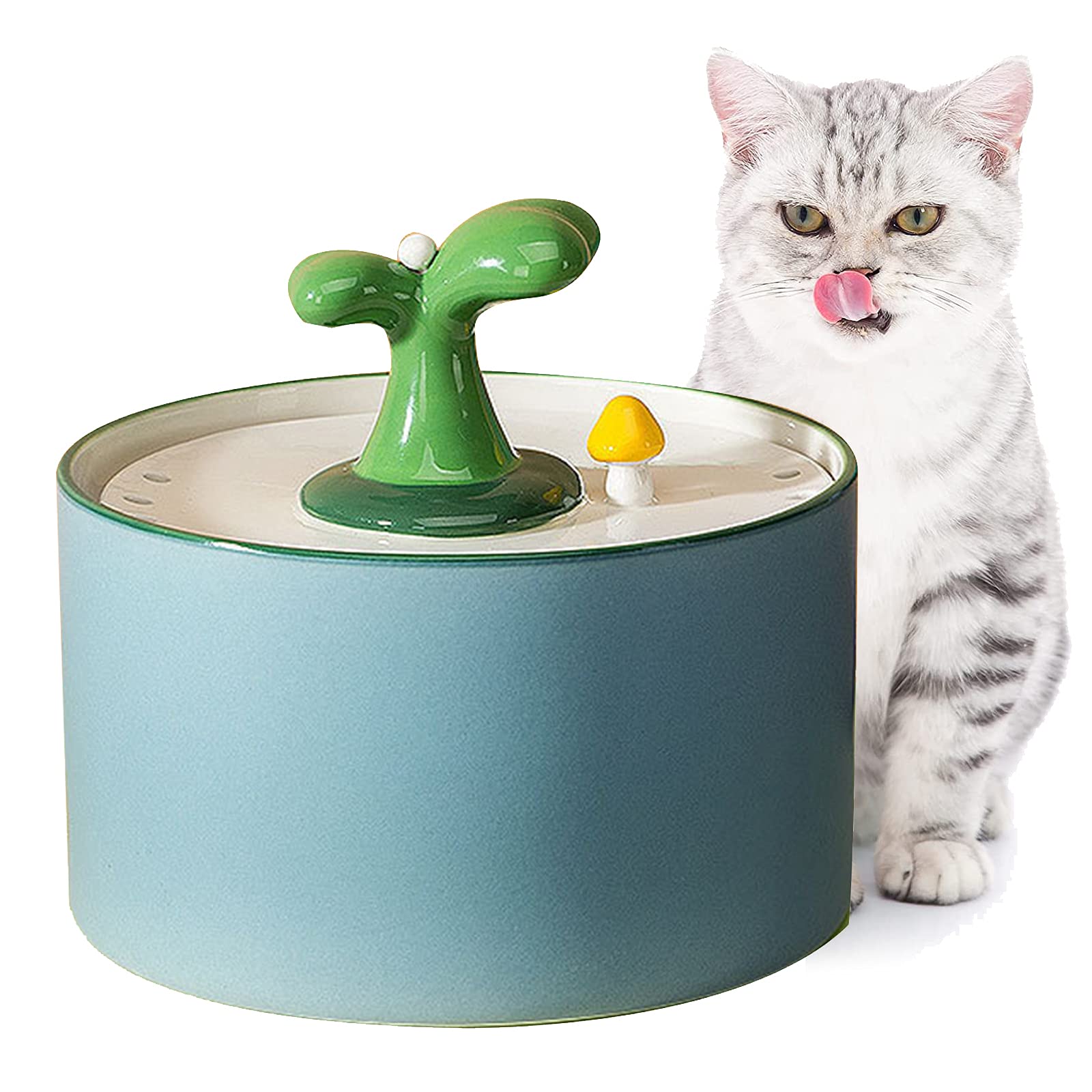 Cat Water Fountain, Ceramic Cat Water Dispenser for Pet,Super Quiet Automatic Dog Drinking Fountain,Drinking Fountains Bowl with 4 Replacement Filters for Cats, Dogs, Multiple Pets