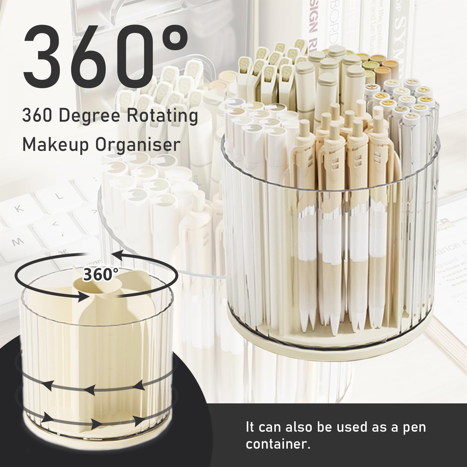Cylogia 360 Degree Rotating Pen Holder for Desk Stationary Organiser Tidy Organiser Desk Organiser With 6 Compartments for Pencil Makeup Brush Cosmetic Pen Pot for Office School Home - Image 4