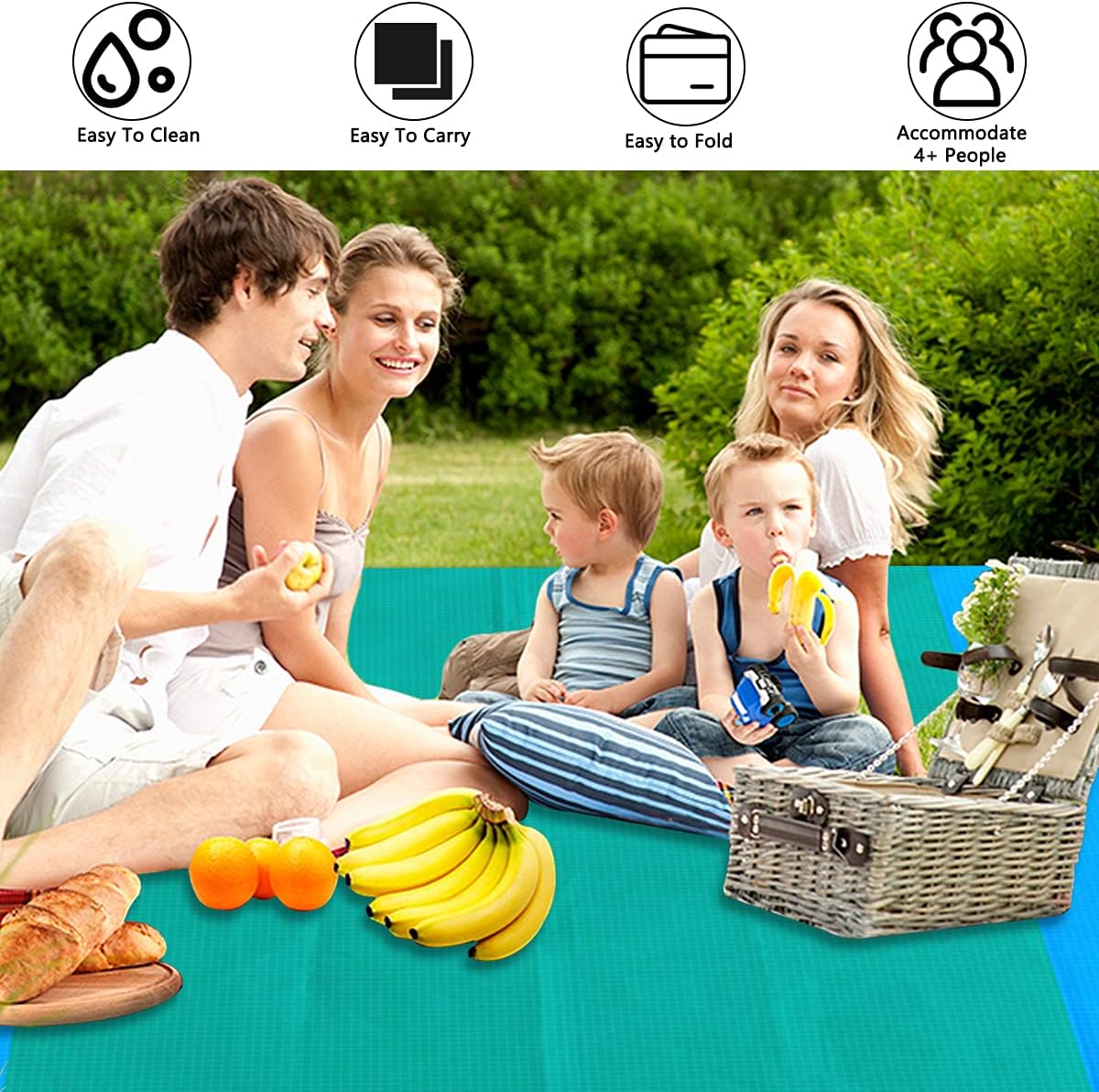 Apfity Beach Blanket Sandproof, 83''×79'' Waterproof Beach Blankets, Lightweight Picnic Beach Mat for 4-7 Adults, Sand Free Blanket for Outdoor Travel, Camping, Hiking