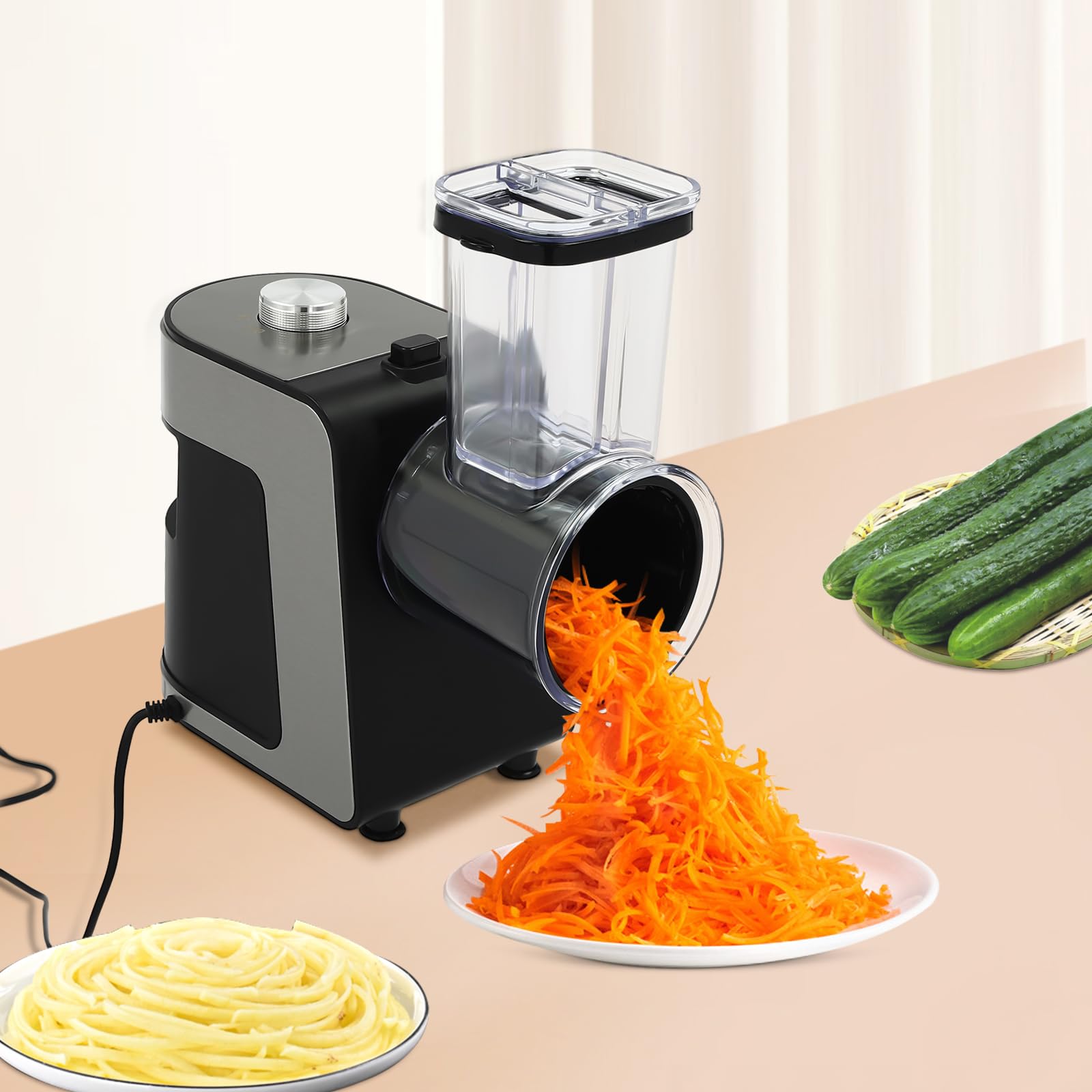 Cortador eléctrico de verduras, rallador de verduras con 10 cuchillas, de acero inoxidable, base antideslizante, para patatas, pepinos, cebollas, ideal para cocina, restaurante, hogar