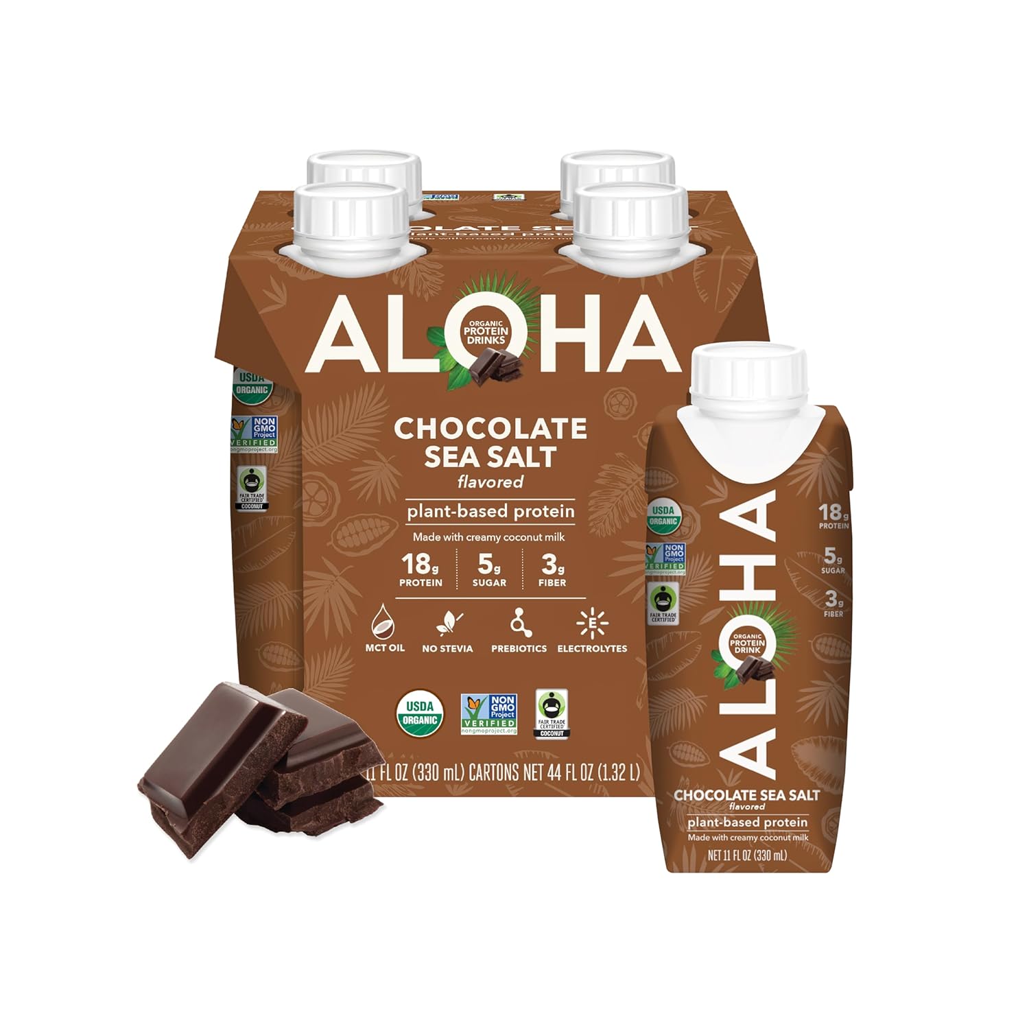 ALOHA Organic Protein Drink, Chocolate Sea Salt, Low Sugar & Dairy Free Ready-to-Drink Protein Shake, Plant Based, Non-Dairy, Clean Ingredients, GLP-1 Friendly, 18g Protein, Gluten Free - Image 6
