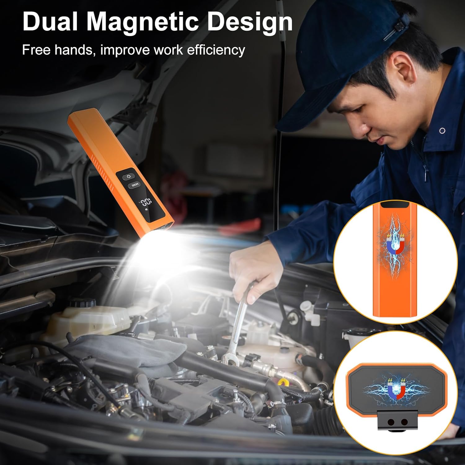 EDC Flat Flashlight 4 in 1 Pocket Magnetic Flashlight High Lumens Work Light with Green Beam & UV Light & Warning Light Combo EDC Rechargeable LT-010 (Orange)