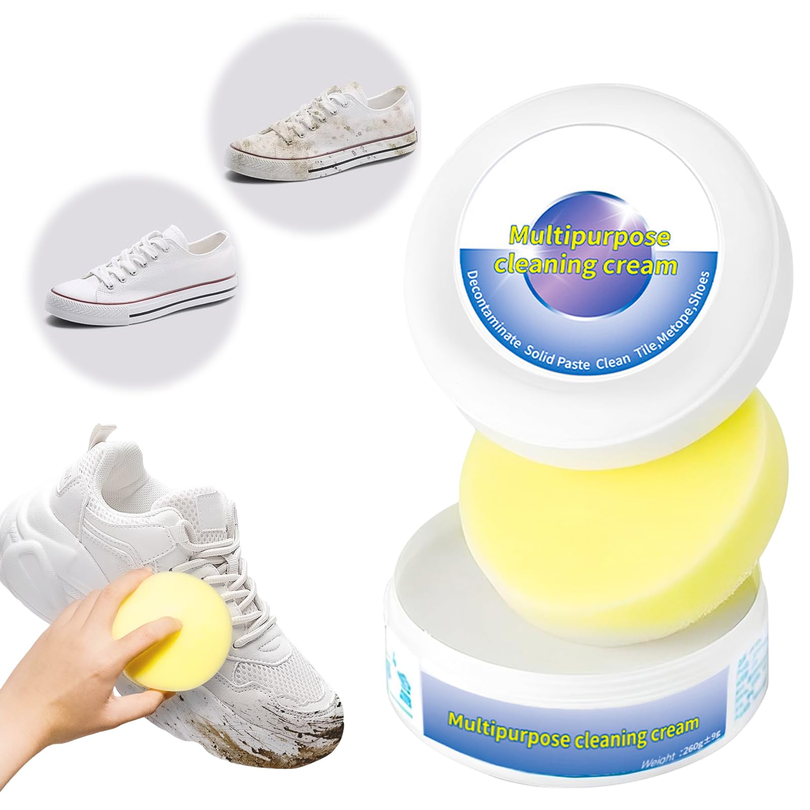 GMTEO Schuhe Reinigungscreme, 2026 Neu Multi-functional cleaning and Stain Removal Cream, Schuhcreme Weiß Reinigungs und Fleckentfernungscreme Sneaker Reiniger Weiß für alle Oberfläch