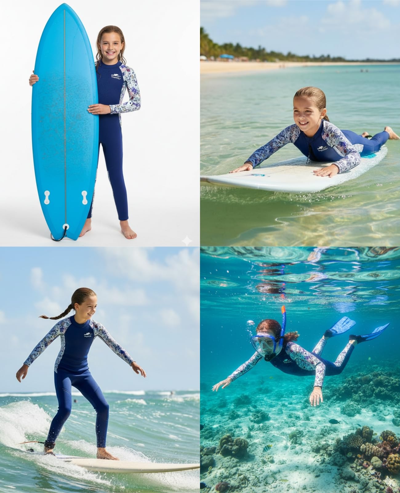 Gogokids Combinaison Neoprene Enfants Combinaison de Plongée Filles - 2.5mm Néoprène Maillot de Bain Manches Longues Une Pièce UPF 50+ pour Plongée Natation