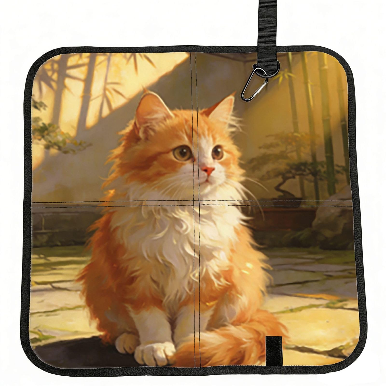 DUYIOKH Bamboo Cat Print Foldable Portable Seat Cushion for World Cup Games, Camping and Outdoor Activities