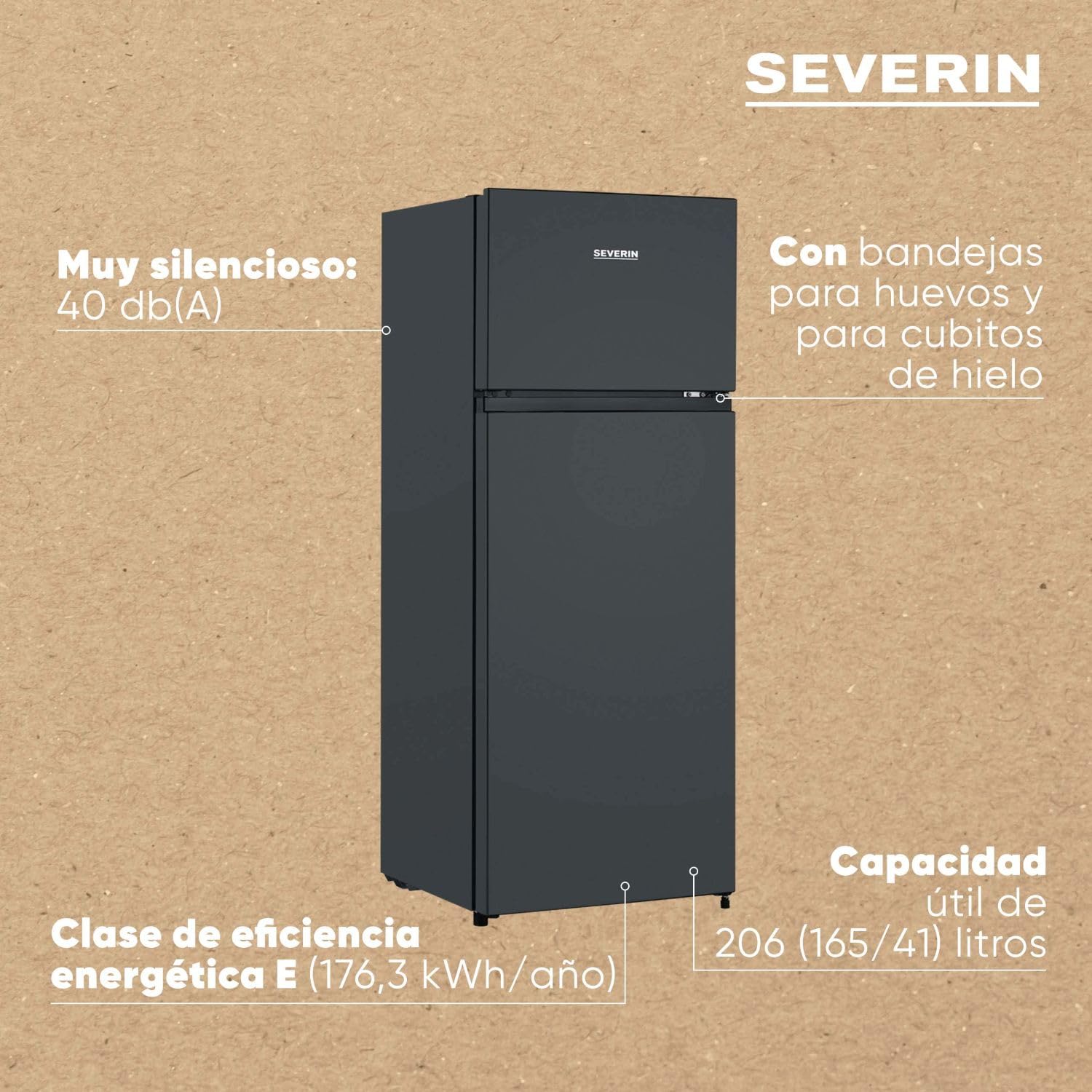 SEVERIN DT 8762 - Frigorífico de doble puerta (164 L/41 L, color negro)