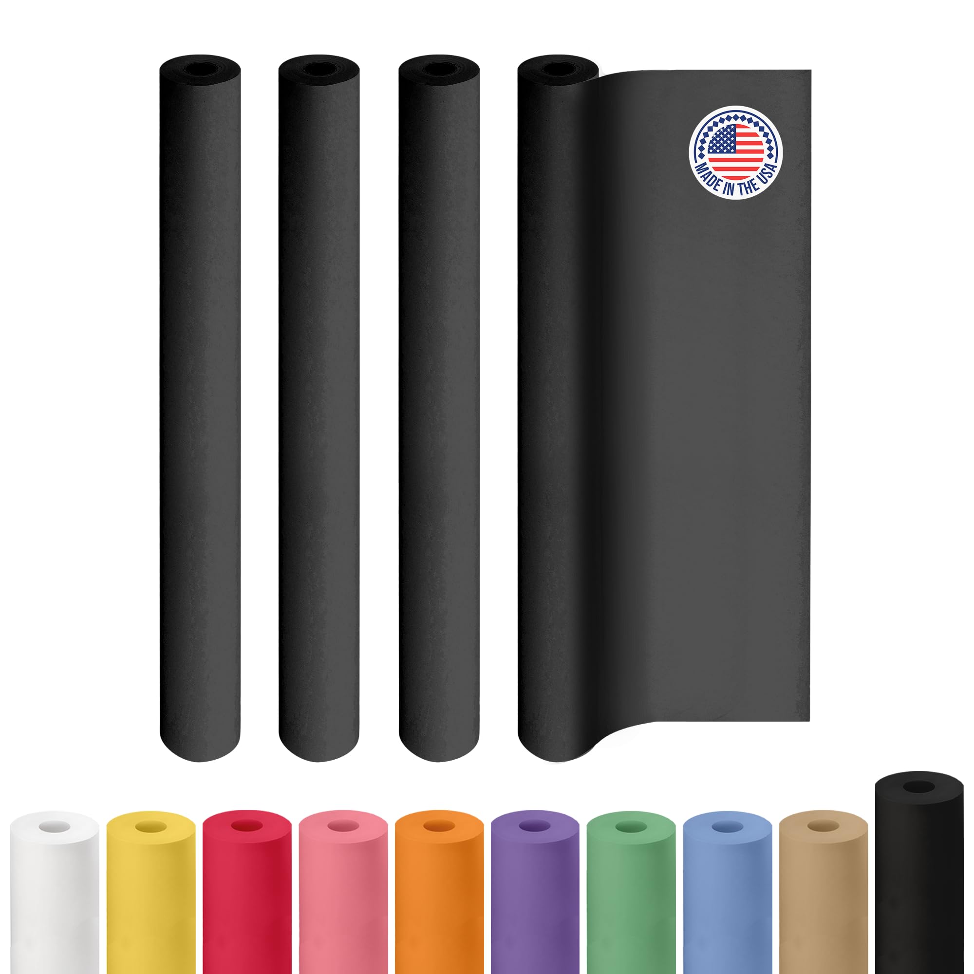 Lot de 4 rouleaux de papier kraft noir de 121,9 cm x 3048 cm (30,5 m) – Fabriqué aux États-Unis – 22,7 kg d'épaisseur pour emballage, expédition, travaux manuels et arts – 100 % recyclable IDL