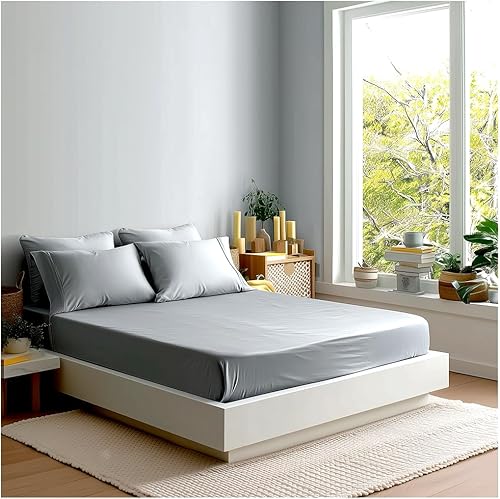 Atelier Bedding Sábana bajera ajustable de 100% algodón de 400 hilos, bolsillos profundos de 15 pulgadas, suave y sedosa y fresca, tejido de percal
