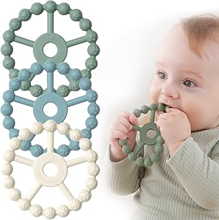 3 Pack Ring Teether Baby Infant Toys, Baby Essentials, Silicone Teething Ring Toys for Babies 0-6 Months, Seposeve Toddler...