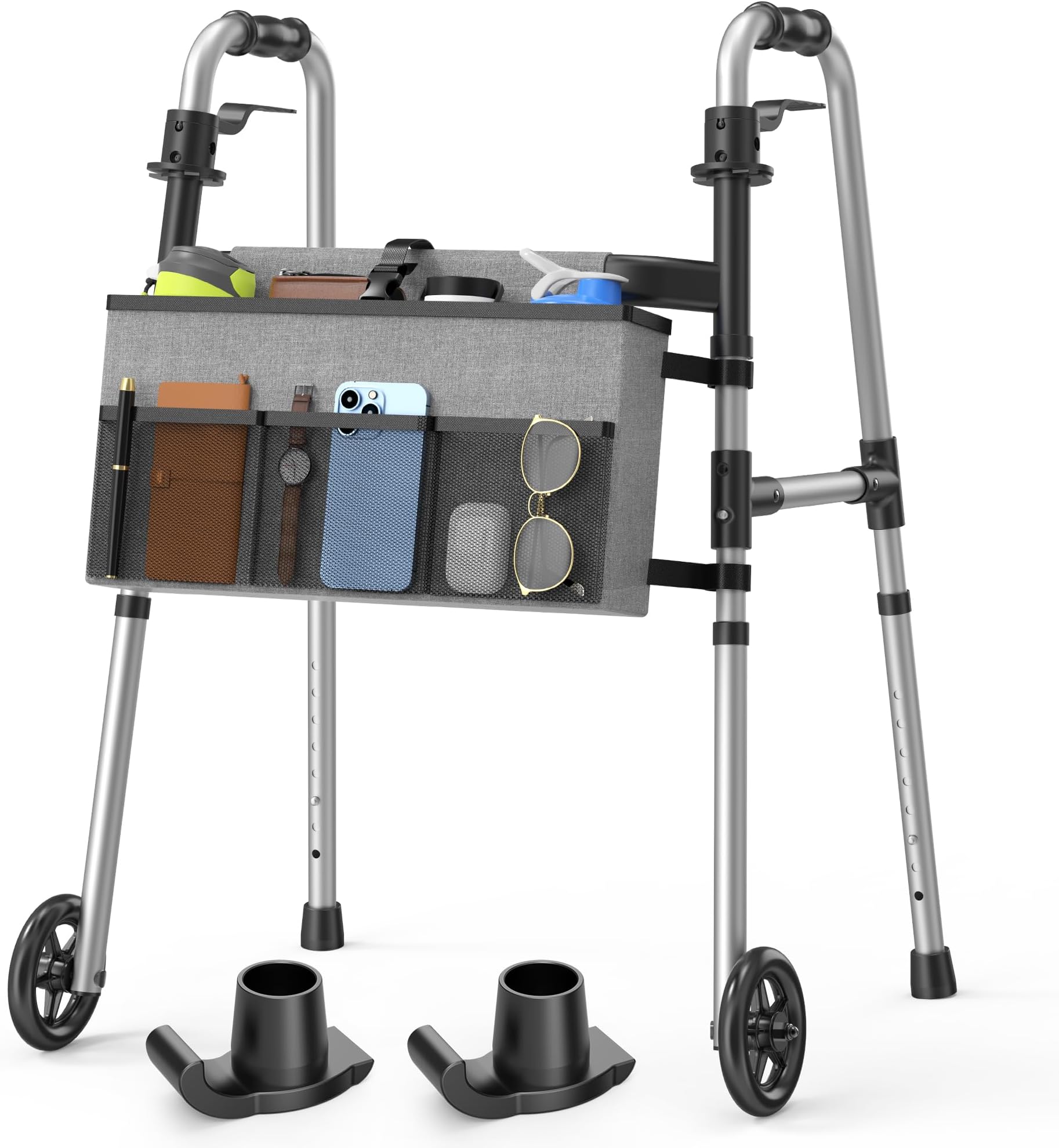 Loyoda Folding Walker with Basket and Glide Skis, 5" Wheels, Lightweight | Standard Walker for Seniors and Adults, Offers 8 Height Adjustments (31"-38"), Supports up to 350 lbs