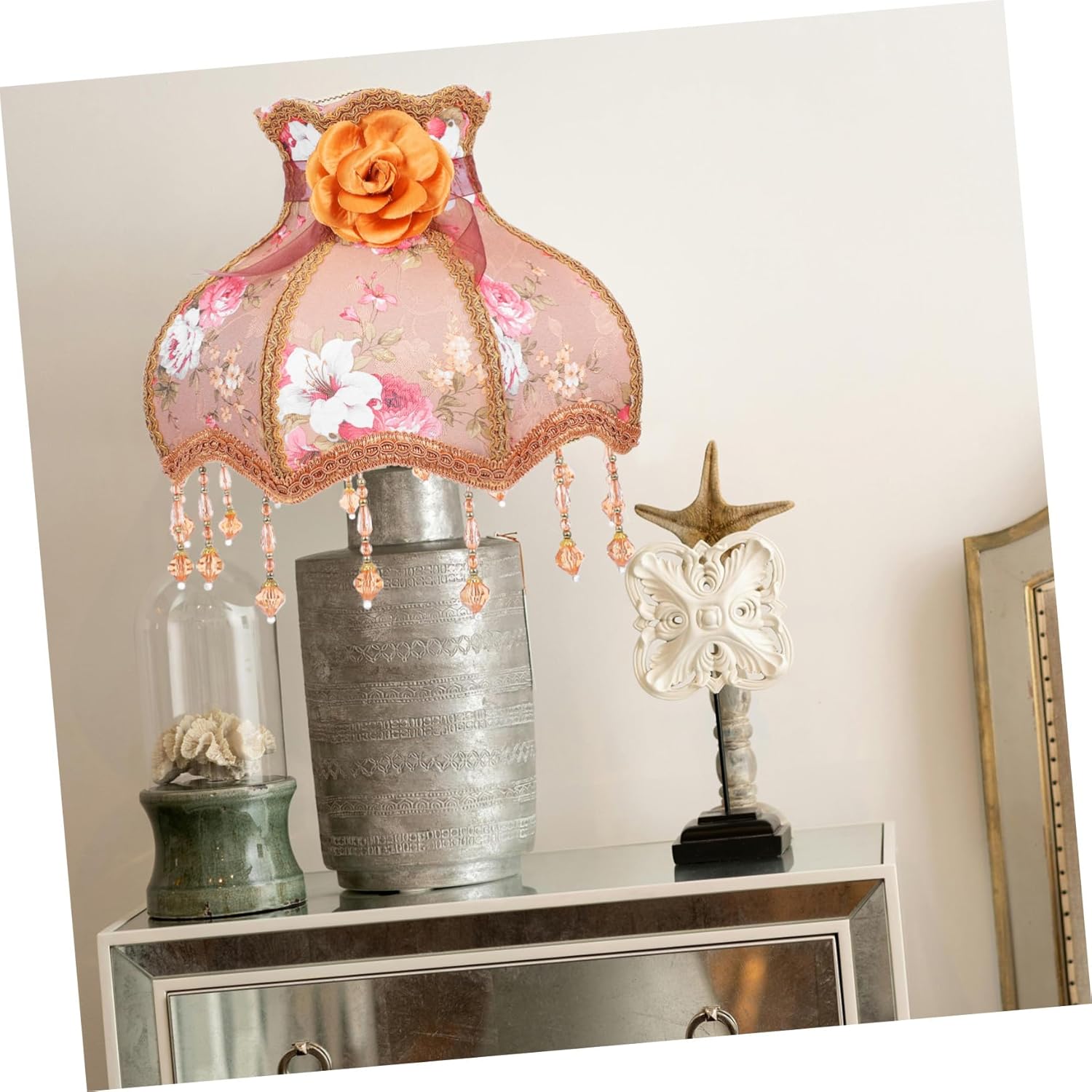 Victorian Style Fabric Lamp Shade with Fringe Beads European Retro Lace Lampshade for Table and Floor Lamps Soft Wear-resistant Material Easy to Install Stylish Decor for Living