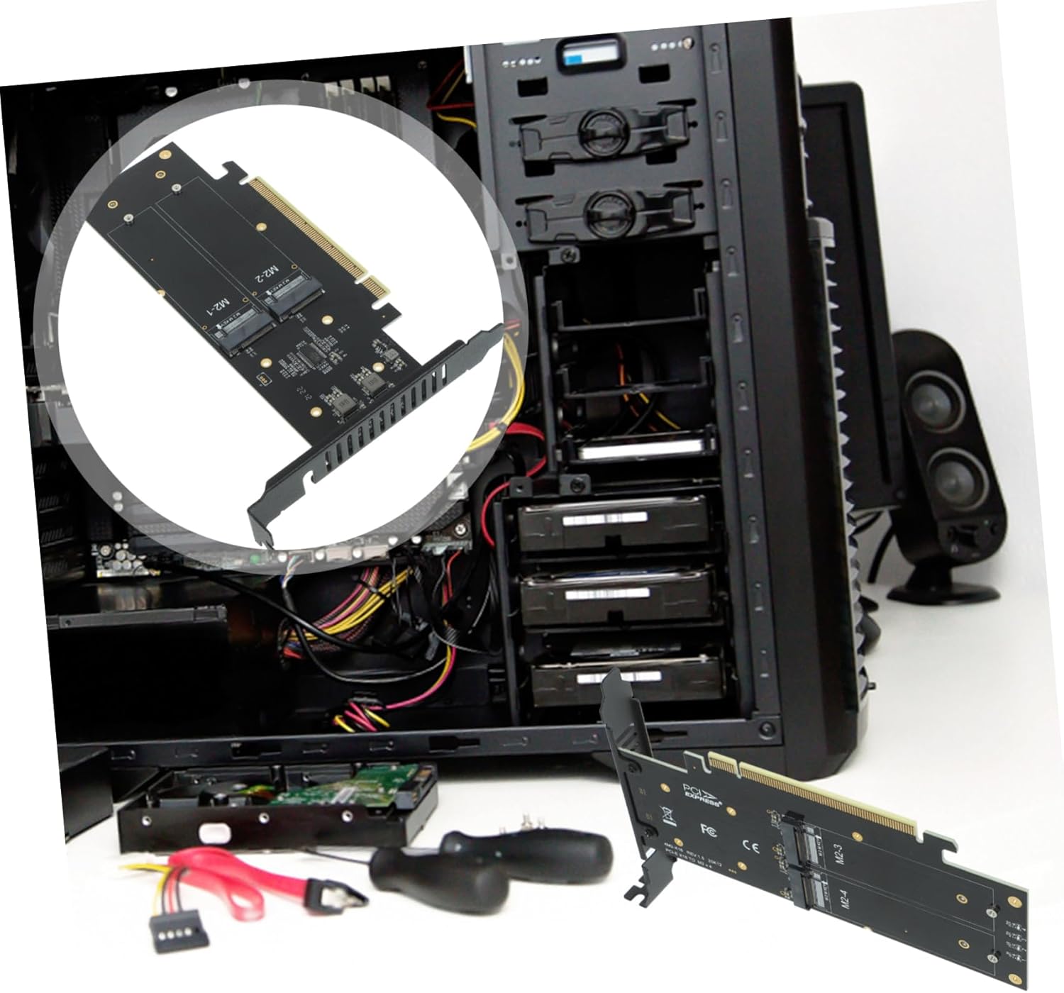 Nvme to Pci E Adapter Port Pci Express Converter Card with Dual Power Supply for Stable Multi Nvme SSD Installation Creative Dual Sided Design Compatible with Bios Desktop