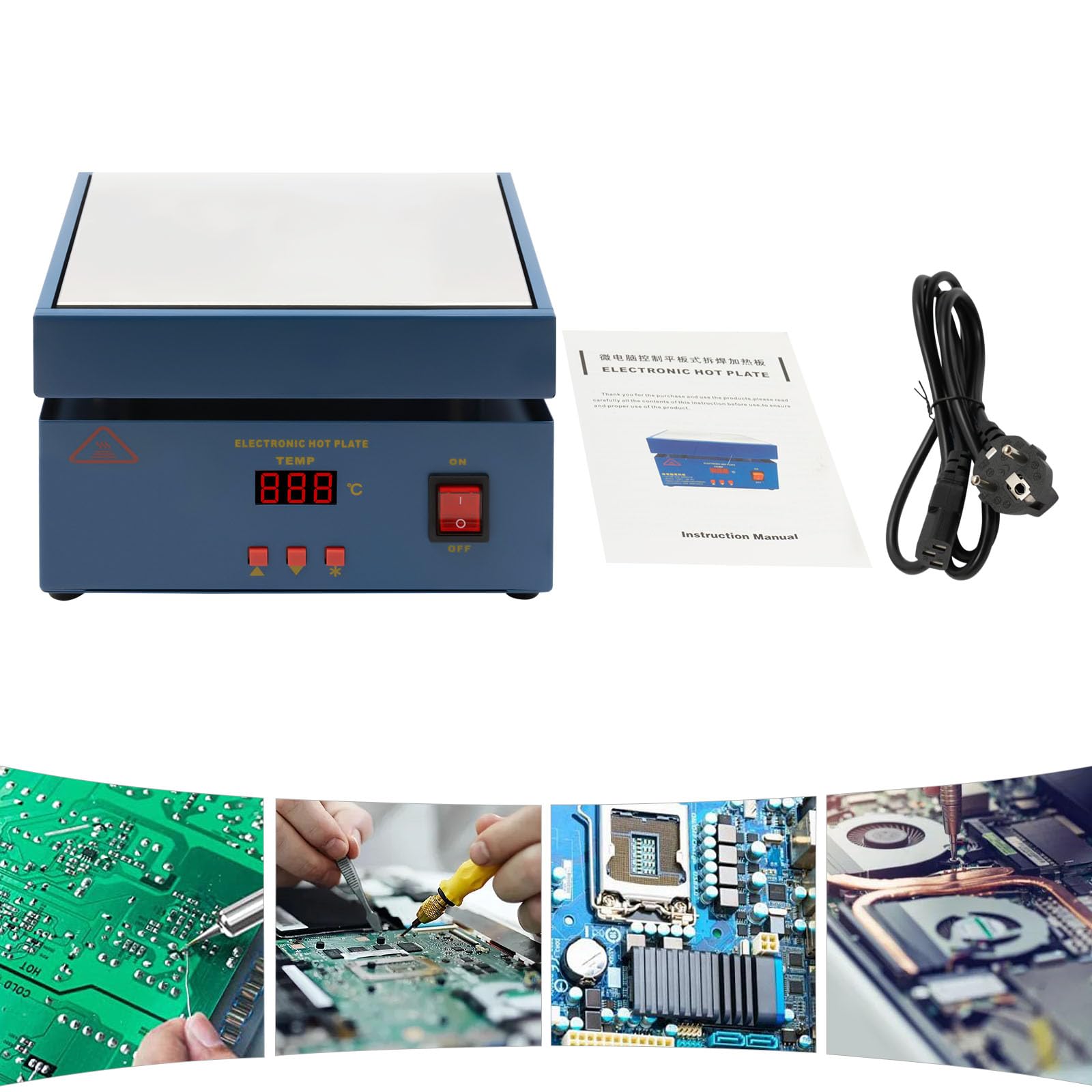 Estación de precalentamiento electrónica de placas de 800 W, soldador de precalentamiento, 200 x 200 mm, microordenador, placa de calefacción eléctrica, estación de precalentamiento, estación de