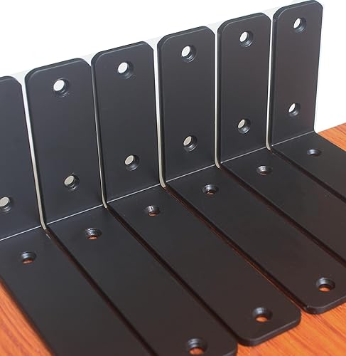 Miniatura 171 de Paquete de 4 soportes en L para estante, 8 pulg. largo x 6 pulg. alto x 1.5 pulg. ancho, grosor 03/64 pulg., soporte de hierro, metal, industrial