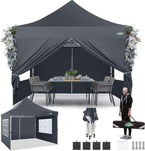 COBIZI Toldo desplegable de 10 x 10 pies con 4 paredes laterales extraíbles, tienda de campaña fácil de instalar, tiendas de campaña instantáneas