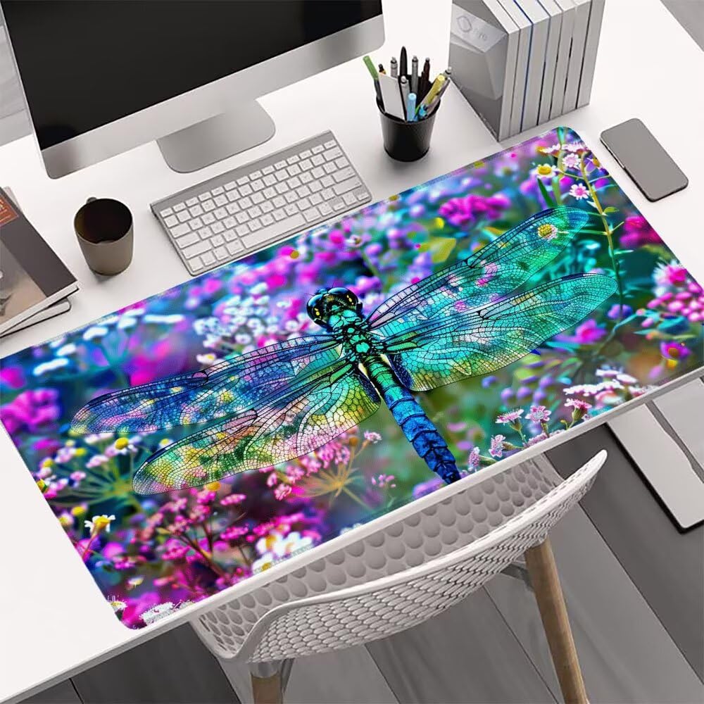 Alfombrilla de Ratón Gaming Vistoso, Alfombrilla Ratón XXL 1200x600x3mm, Grande Libélula Mouse Pad con Bordes Cosidos, Impermeable Base de Antideslizante Caucho Tapete Rato para Oficina Gaming P-3