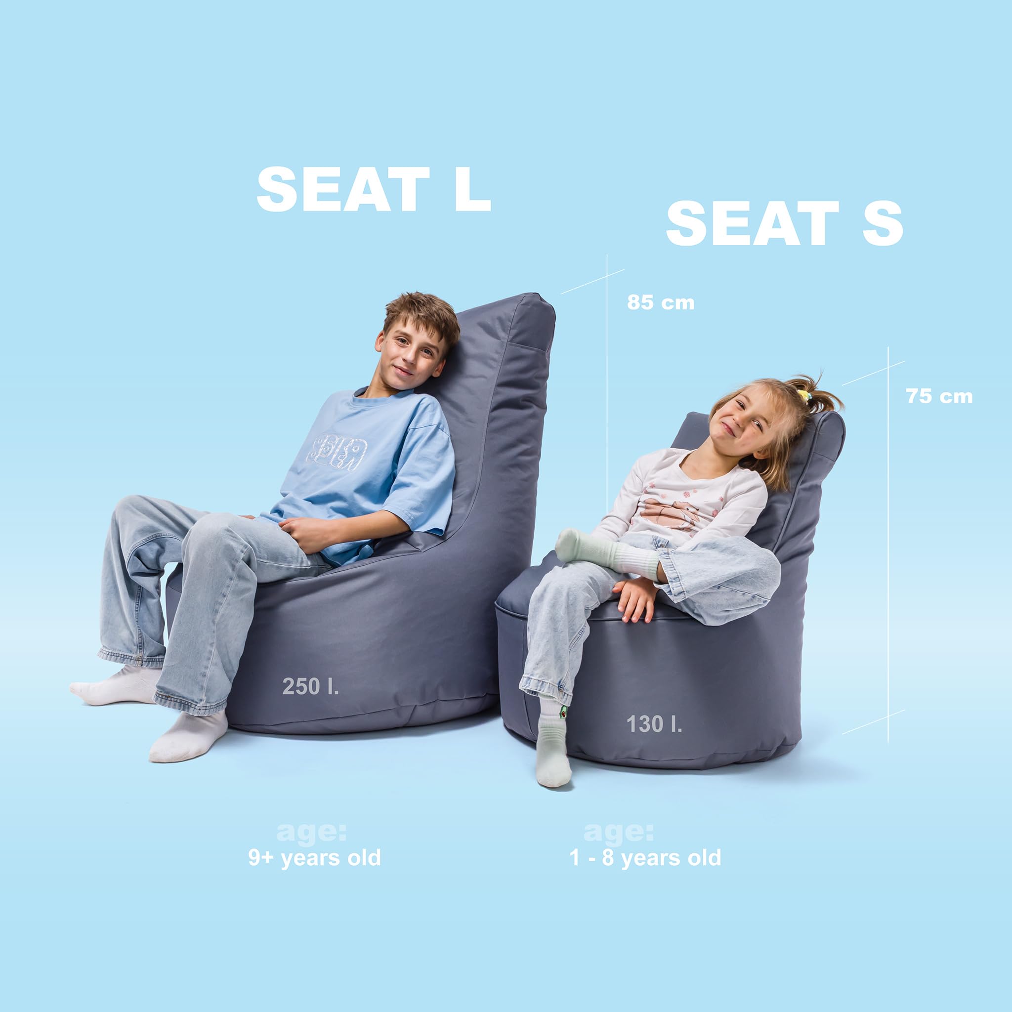 Ecopuf Seat S - Puf con respaldo alto - Dimensiones: 65 x 75 cm - Tejido de poliéster completo
