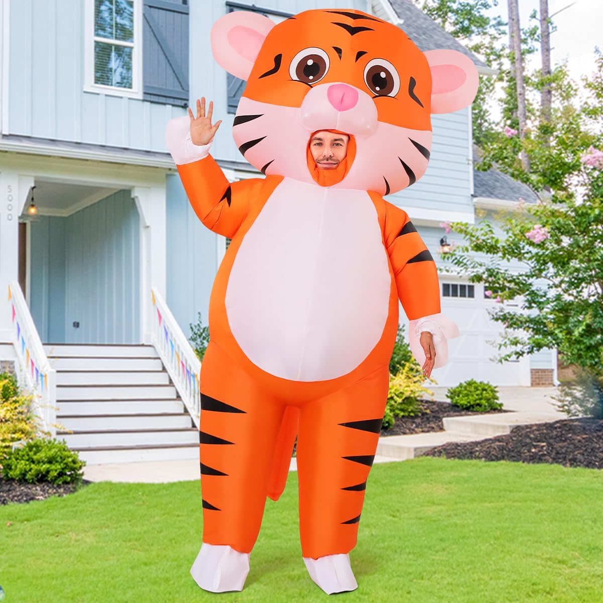 GOOSH Inflatable Tiger Costume for Adluts Blow up Halloween Costumes Men Women 72IN Funny Blow up Cow Costume for Halloween Party Cosplay - Image 2