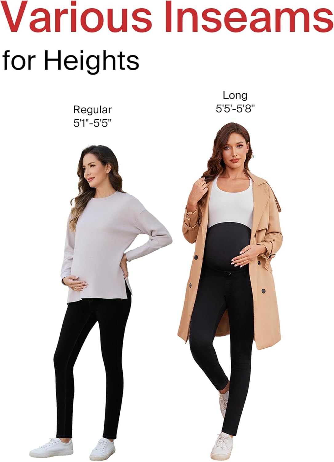 Ecavus Women's Maternity Jeans Over Belly Stretchy Skinny Denim Pregnancy Pants Maternity Clothes with Pockets - Image 5