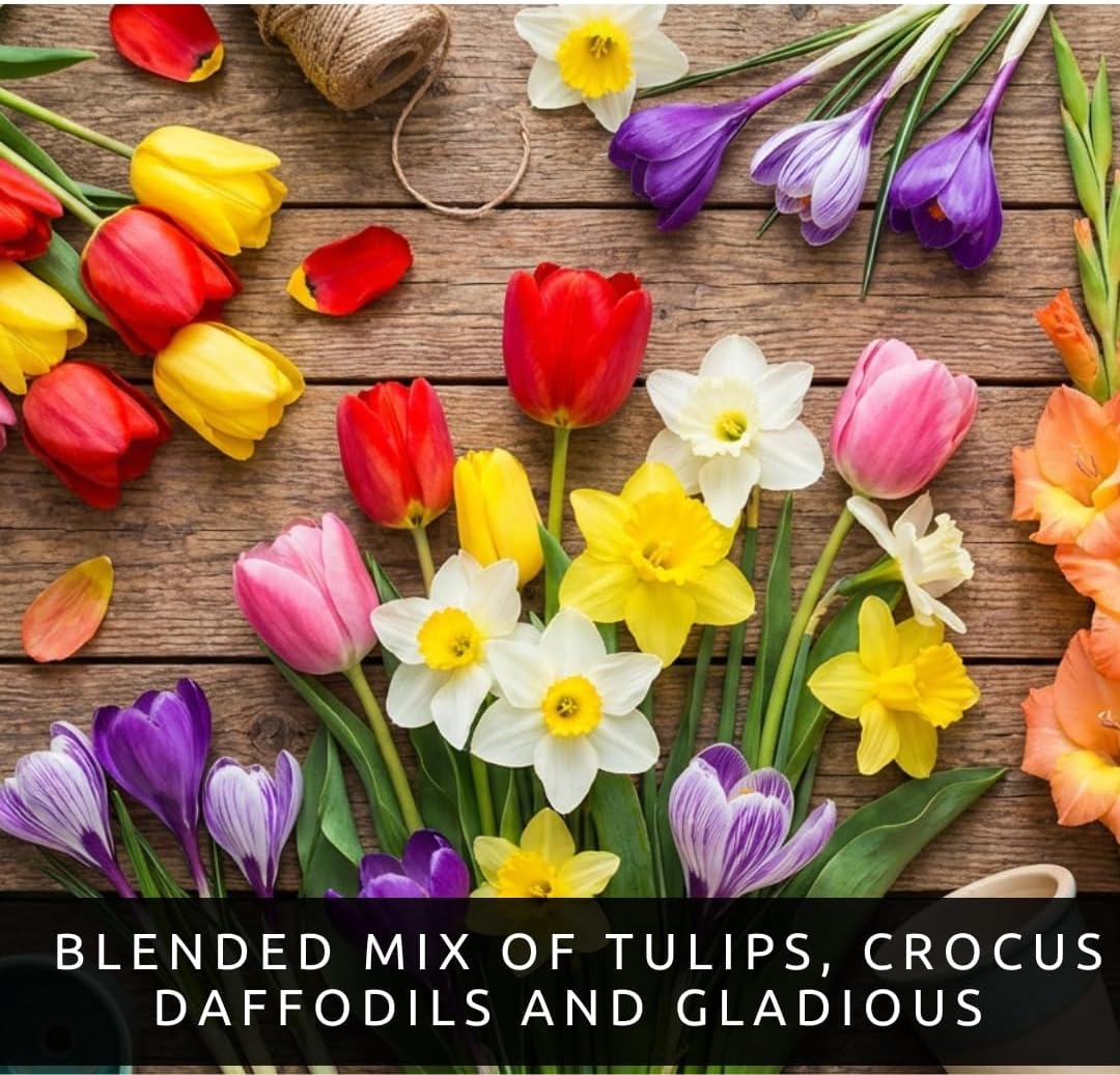 Complete Spring Flower Garden | 50 Fresh Bulbs | Bloom All Spring and Summer | Easy to Grow Flower Bulb, Indoor/Outdoor | Tulips, Daffodils, Crocus, Gladiolus - Living Gift