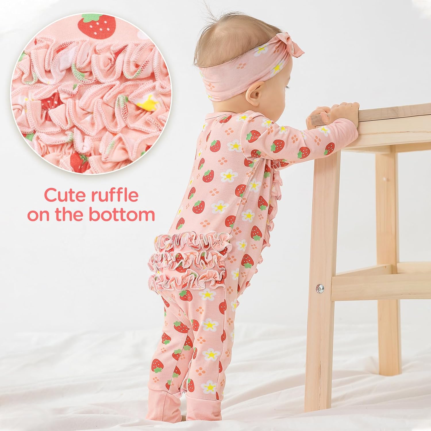 Viscose from Bamboo Ruffled Zippered One-Piece Infant Footless Sleepers Rompers 0-36 Months - Image 4