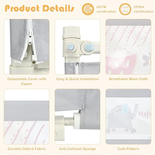 Miniatura 2 de HONEY JOY Barandilla de cama para niños pequeños, 69 pulgadas extra larga, barandilla de seguridad portátil con doble bloqueo de seguridad para