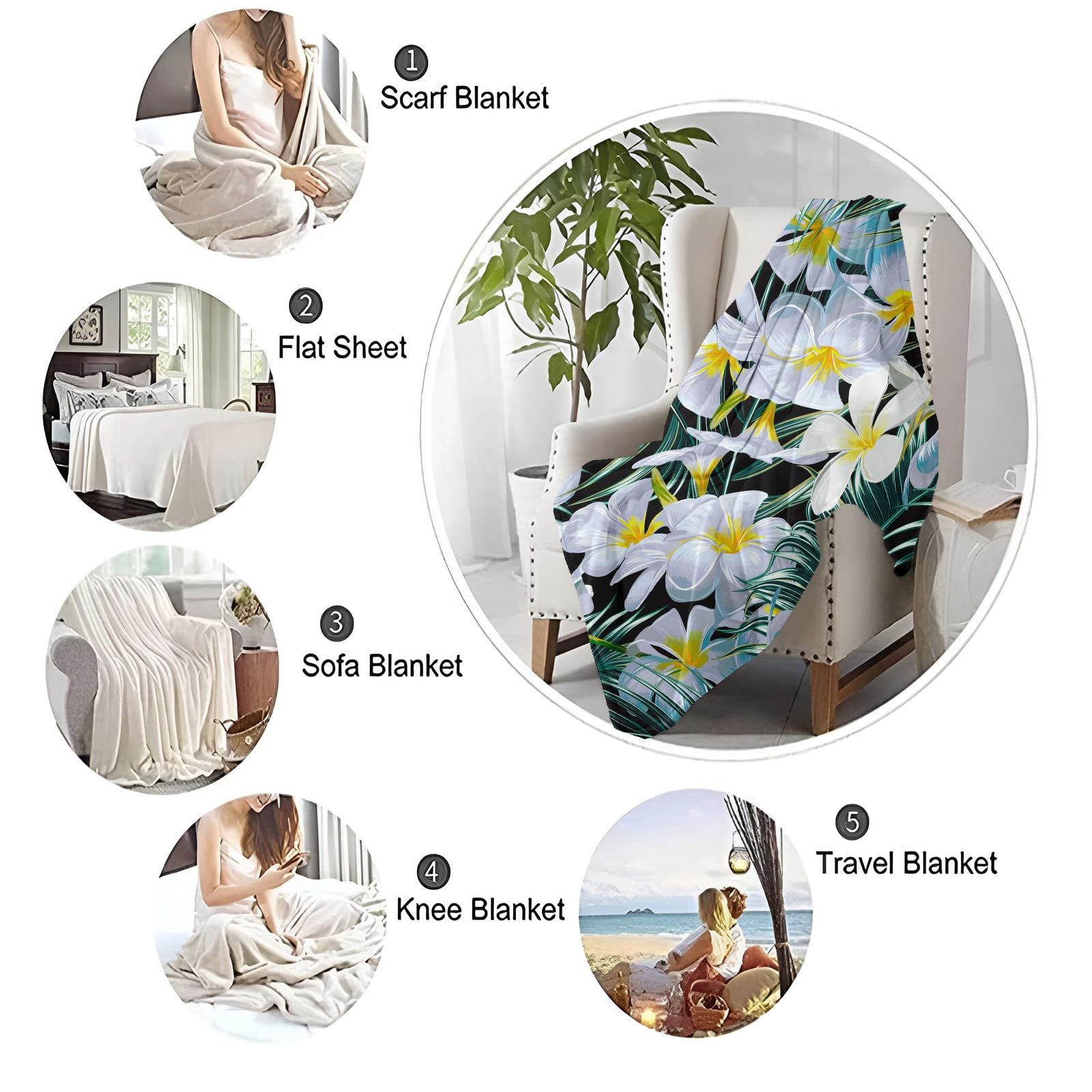 Coperta Pile Floreale nordico 180x200 cm Coperta Plaid in Pile Sherpa Invernale Morbida e Calda, Plaid Divano Coperta Copriletti Singolo e Matrimoniale Letto - Verde Bianco