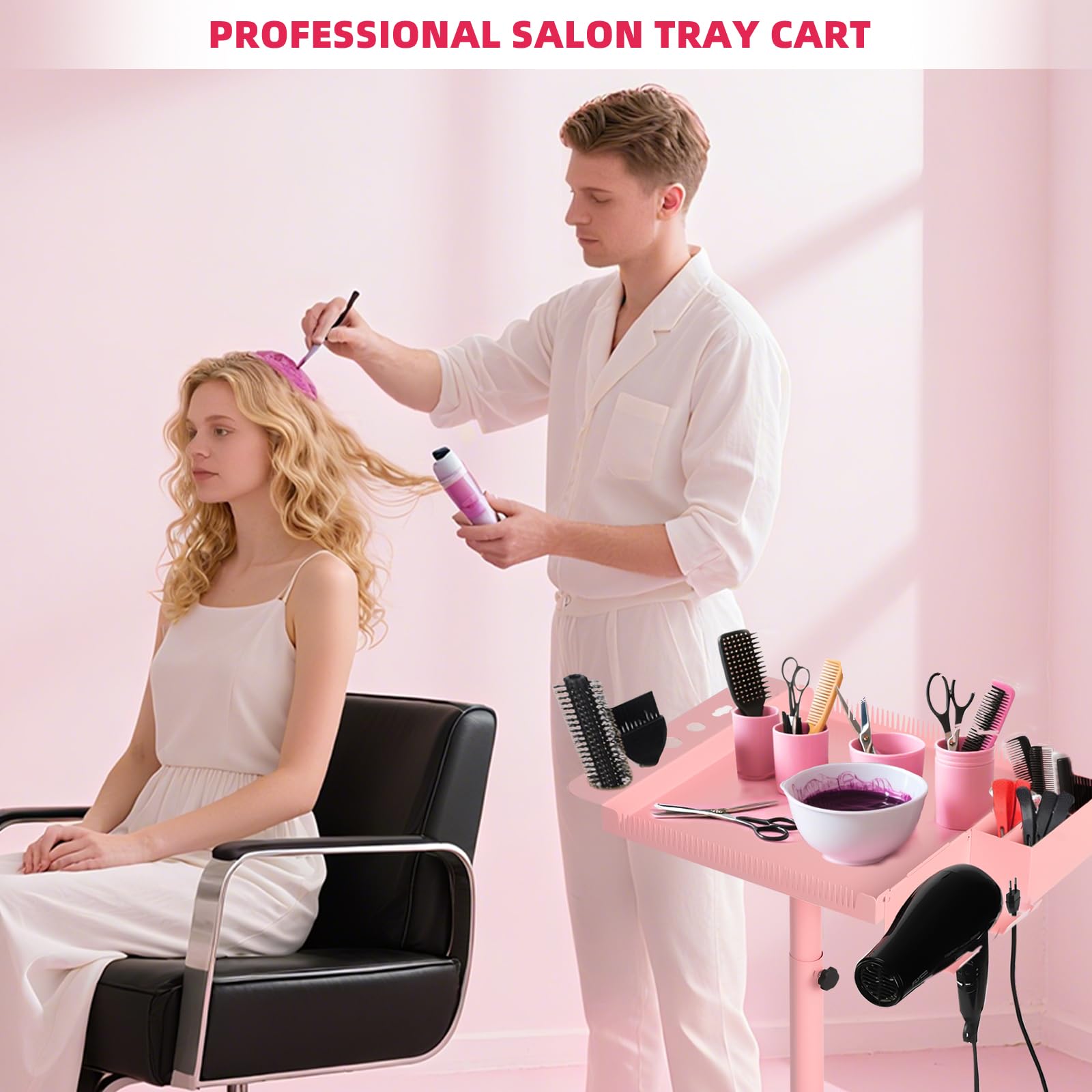 Salon Tray on Wheels with Adjustable Height