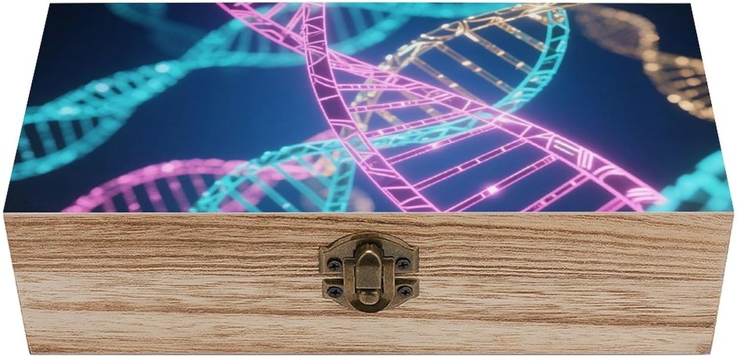DNA Genetic Helix Wooden Storage Box Locked Wood Gift Box Decorative Keepsake Boxes Storage Bins, Memory Boxes for Pictures, Jewelry Organizer Unique Gift Ideas for Men Women