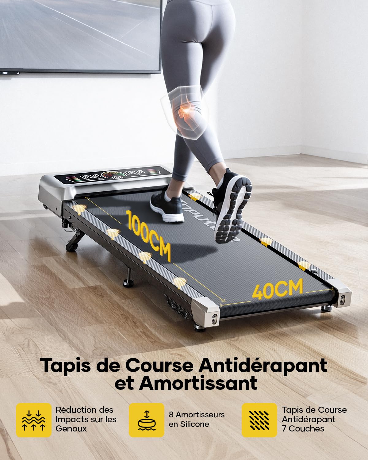 Tapis de Course électrique 2 en 1, 3.0 HP, Pente 0-5-10%, Vitesse 1-10 km/h, Compact sous Bureau