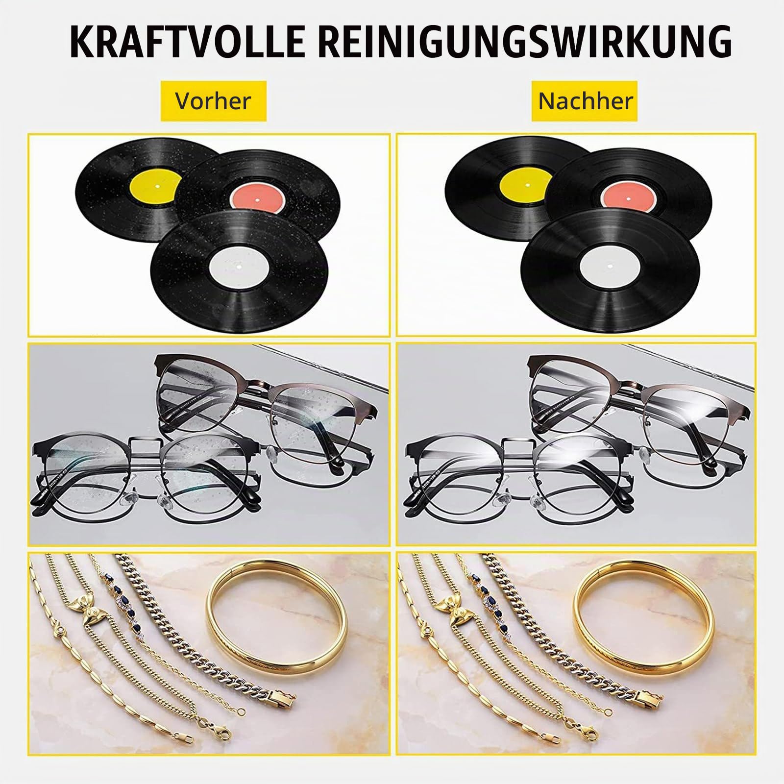 Ultraschall-Schallplattenreiniger,reinigt 8 Schallplatten auf einmal, automatisch rotierende doppelseitige LP-Reinigung,0-30-Minuten-Timing,Schallplatten-Reinigungssystem zur professionellen Reinigung