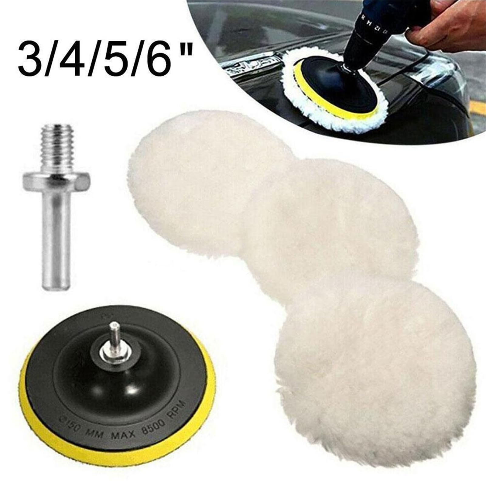 6 pezzi di tampone for lucidatura auto, spugna, disco lucidante, ceretta, adattatore for lucidatura morbida da 3 a 6 pollici