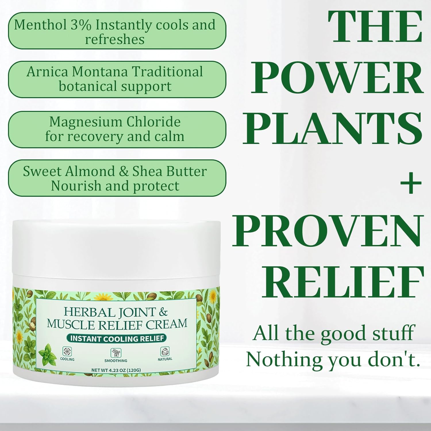Instant Cooling Relief Cream - Herbal Menthol Soothing Gel, Joint Flex Cream Activities Throughout The Body, Cooling Ointment for Muscle, Head, Lumbar, Neck, Hands, and Feet (1 pcs, 4.23OZ)