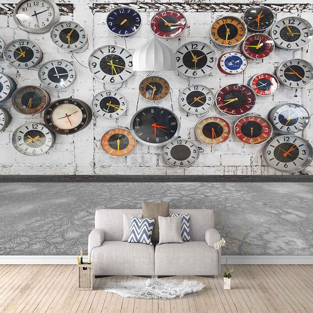 Photo papier peint horloge vintage 3D 300x210 cm affiche murale salon
