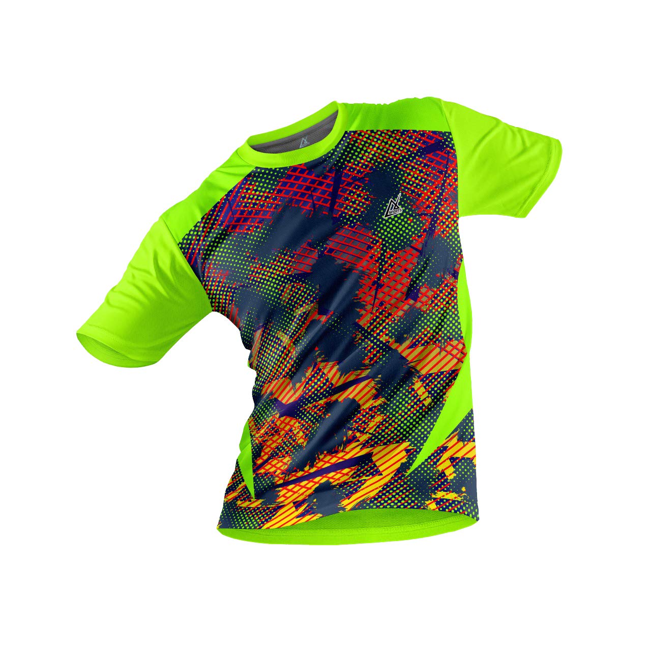JJ TEES Polyester Half Sleeve Jersey with Round Collar and Digital Print All Over for Men (Color: Neon Green and Multicolor)