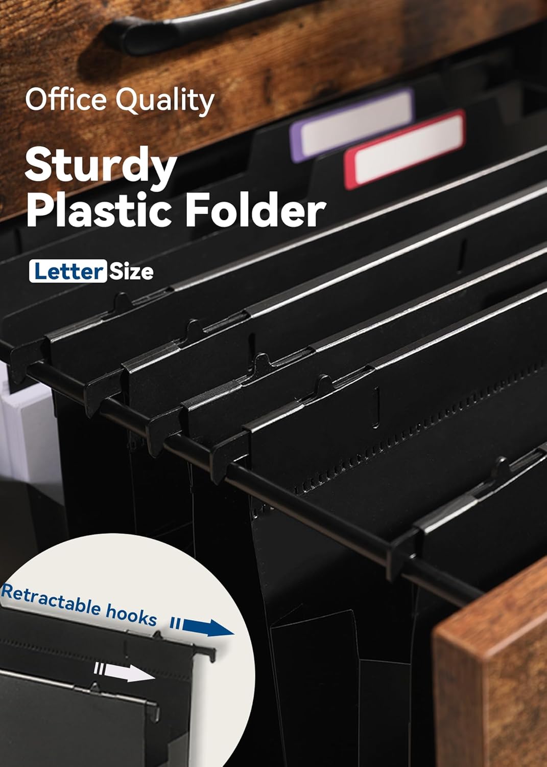SortRax Plastic High Capacity Hanging File Folders, 4" Expansion for Bulky Documents, Side-Sealed Accordion Pocket, Supports Heavy Files, Letter Size, Movable Dividers, Insertable Tabs, 6 Pack