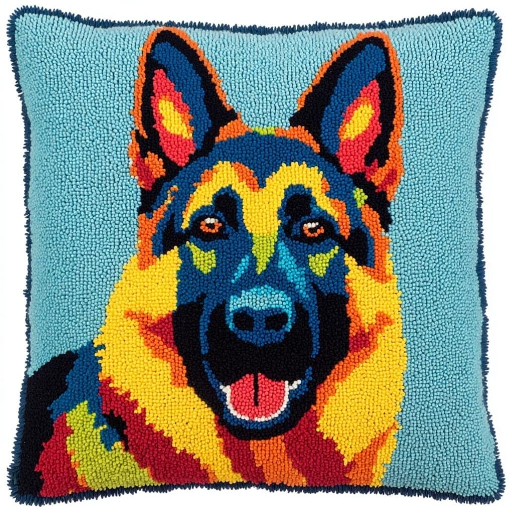 Henypt Latch Hook Cushion Kit 43x43cm,German Shepherd Dog